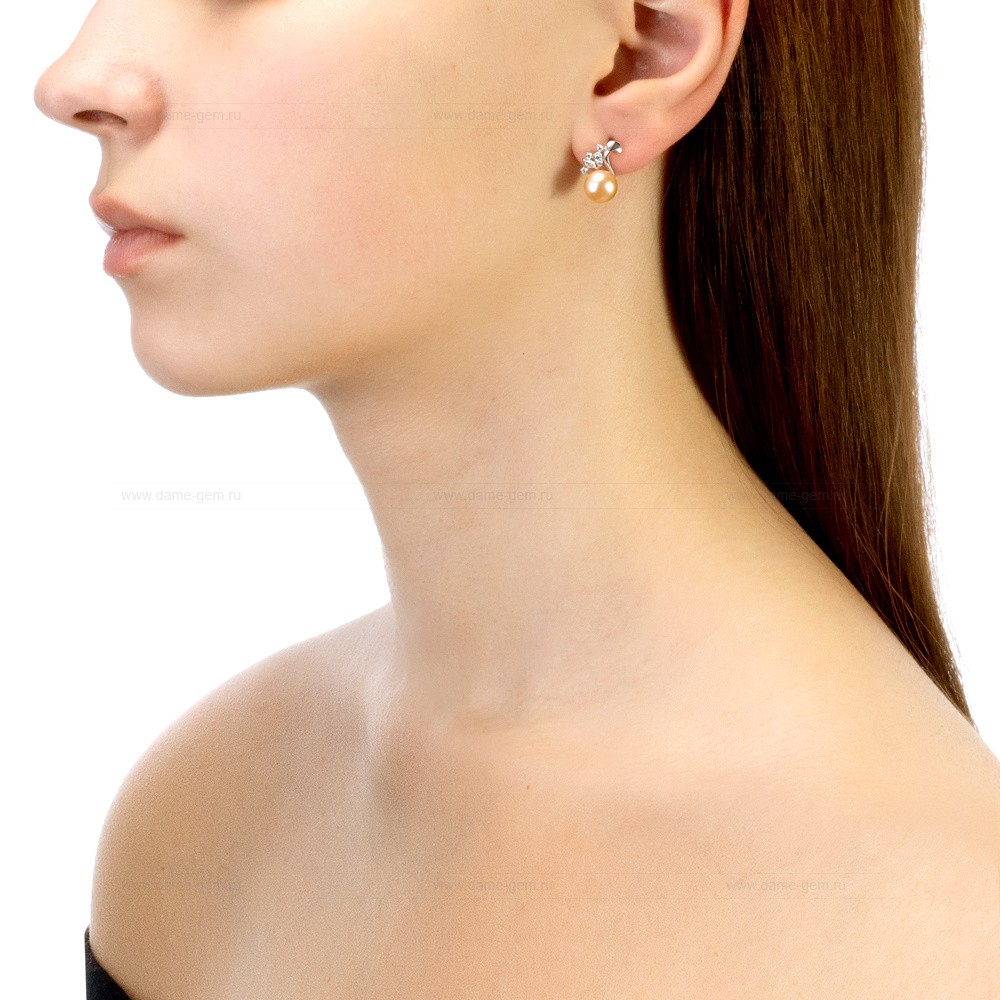 Серьги из серебра с розовыми жемчужинами 7,5-8 мм. Артикул 11346