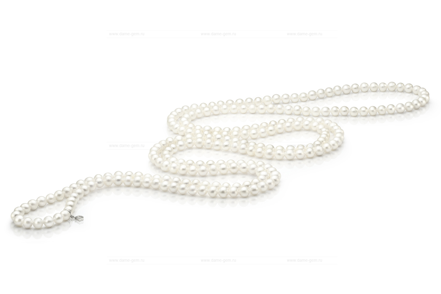 Бусы из белого круглого речного жемчуга 6-6,5 мм. Качество жемчуга наивысшее ААА. Артикул 7738