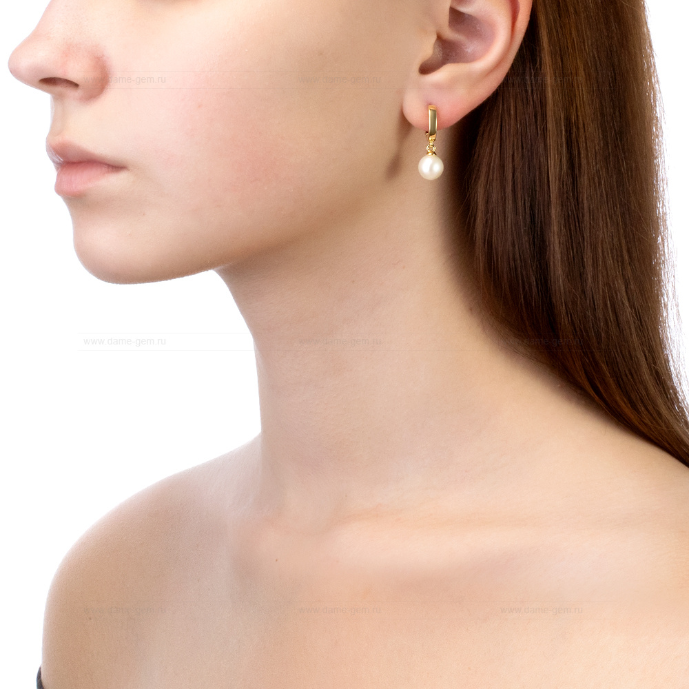 Серьги из серебра с белыми жемчужинами 8-8,5 мм. Артикул 10429