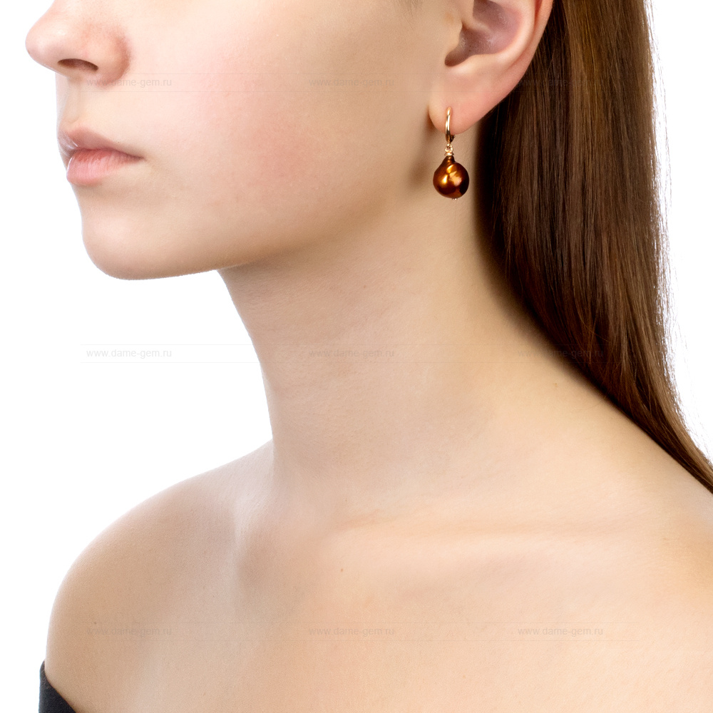 Серьги из серебра с шоколадными жемчужинами 13-16 мм. Артикул 10214