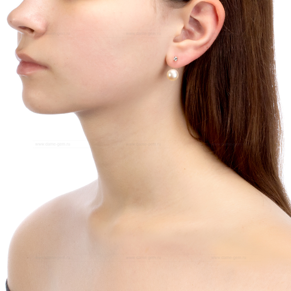 Двойные пусеты "Dior" из серебра с розовыми жемчужинами 9,5-10 мм. Артикул 10929