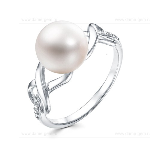Кольцо из белого золота 585 пробы с белой жемчужиной 8,5-9 мм. Артикул 11496