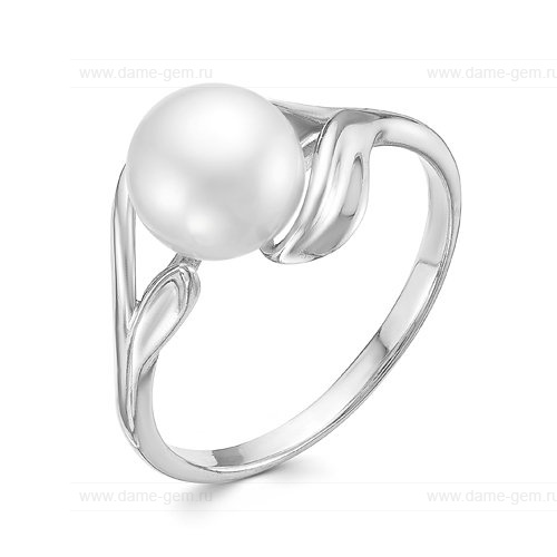 Кольцо из белого золота 585 пробы с белой жемчужиной 7,5-8 мм. Артикул 12793