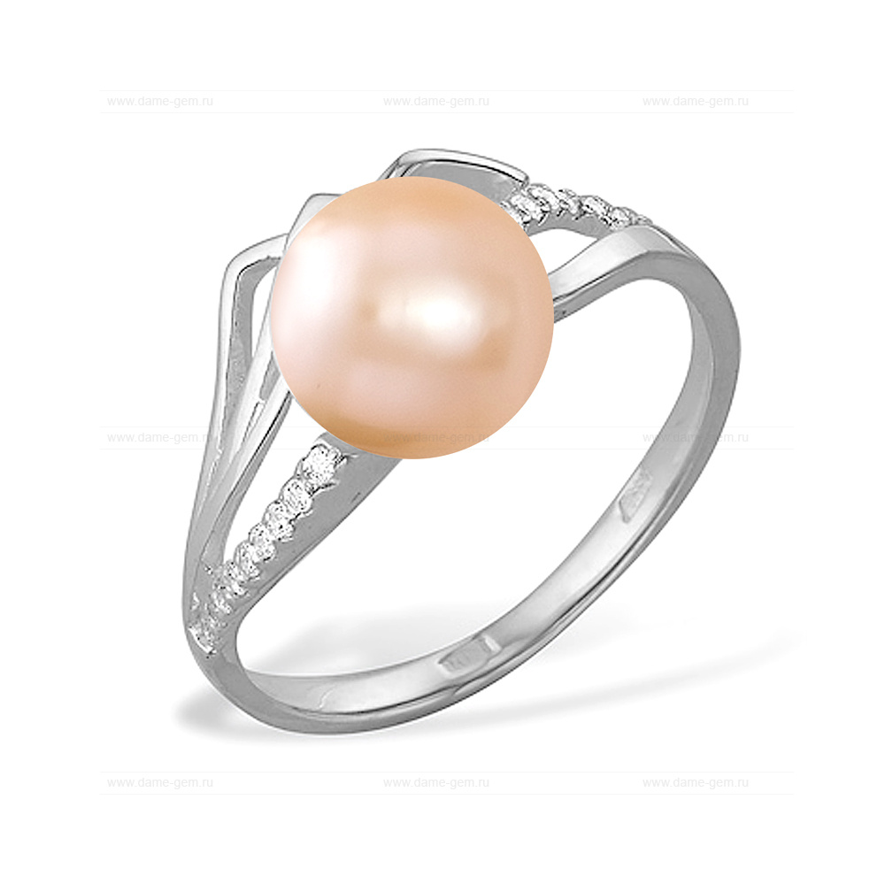 Кольцо из серебра 925 пробы с розовой жемчужиной 8 мм. Артикул 11491