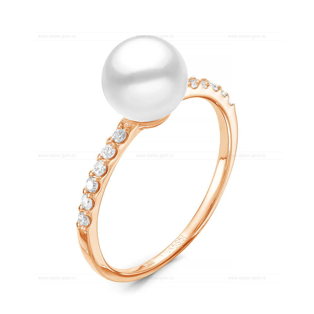 Кольцо из серебра 925 пробы с белой жемчужиной 7-7,5 мм. Артикул 11805