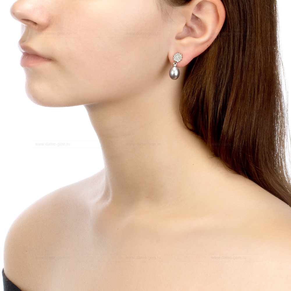 Серьги из серебра с серыми жемчужинами 8,5-9 мм. Артикул 10823 Серьги из серебра с серыми жемчужинами 8,5-9 мм. Артикул 10823