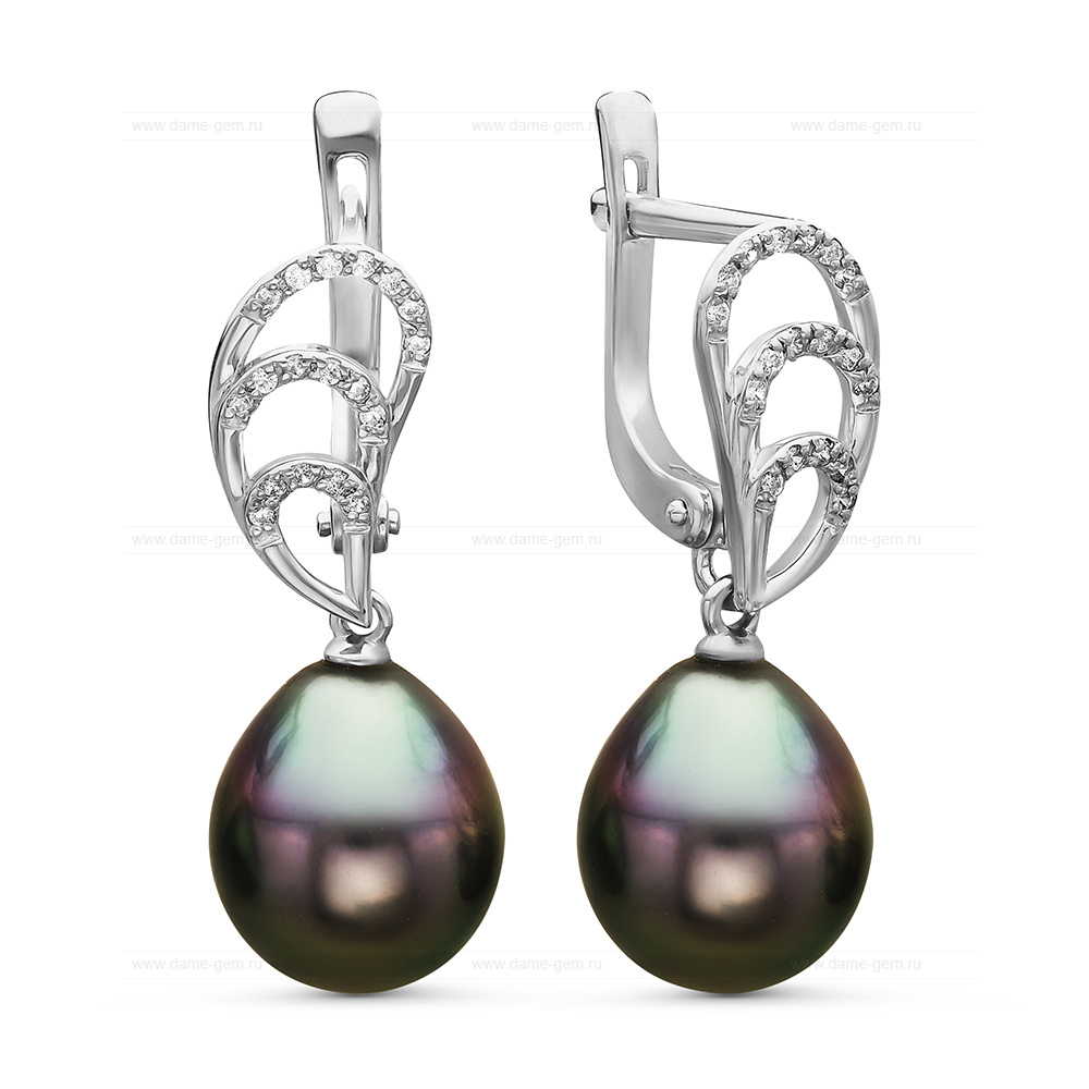 Серьги из серебра с Таитянскими жемчужинами 10-10,5 мм. Артикул 10720 Серьги из серебра с Таитянскими жемчужинами 10-10,5 мм. Артикул 10720