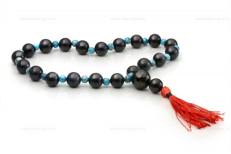 Четки из природного черного агата, авантюрина и голубой бирюзы. Артикул 9663