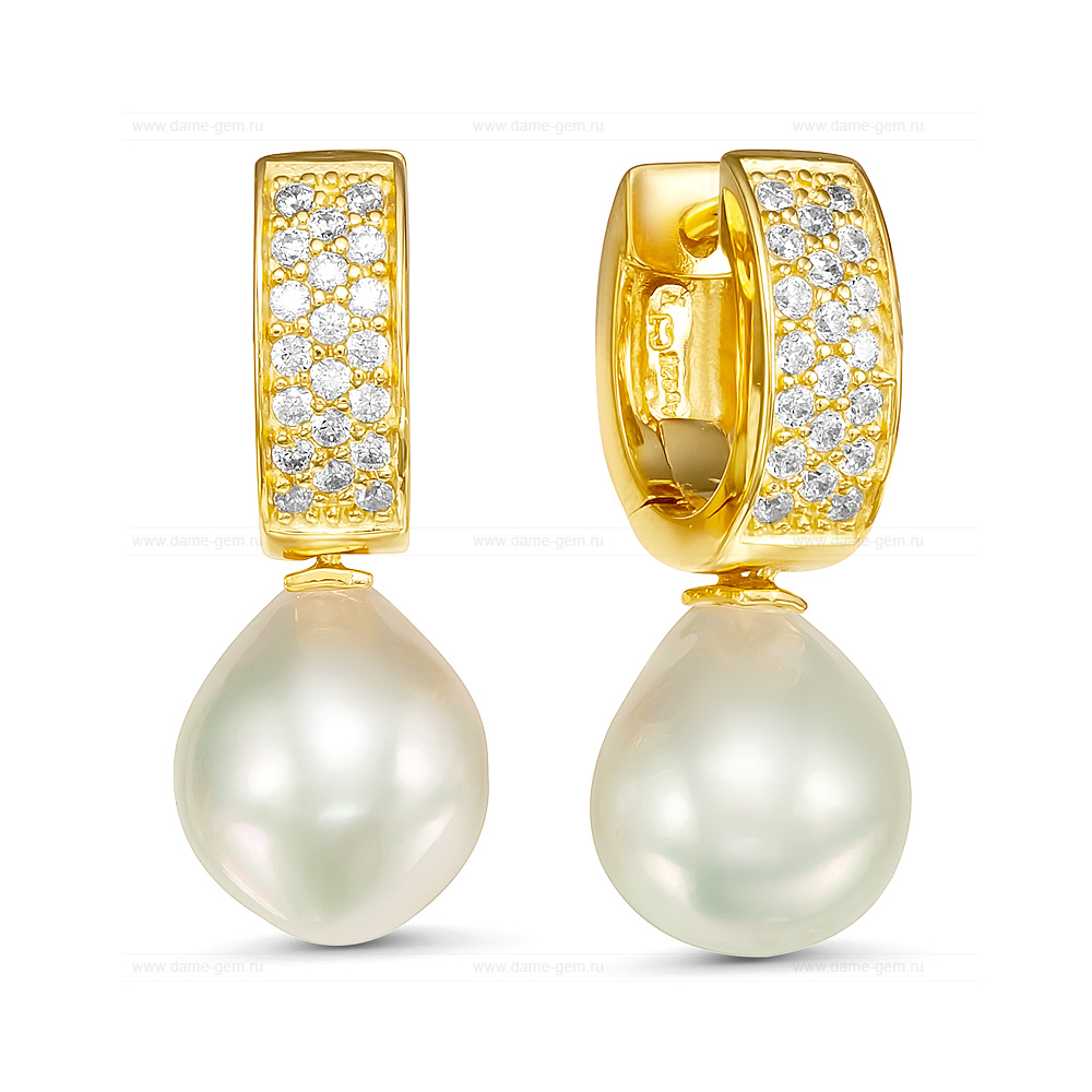 Серьги из серебра с Австралийскими жемчужинами 10-10,5 мм. Артикул 12160