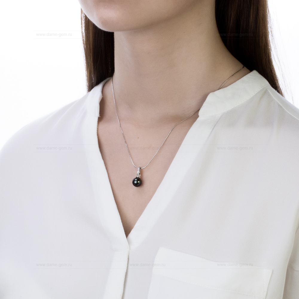 Подвеска из серебра с черной жемчужиной 8,5-9 мм. Артикул 9994
