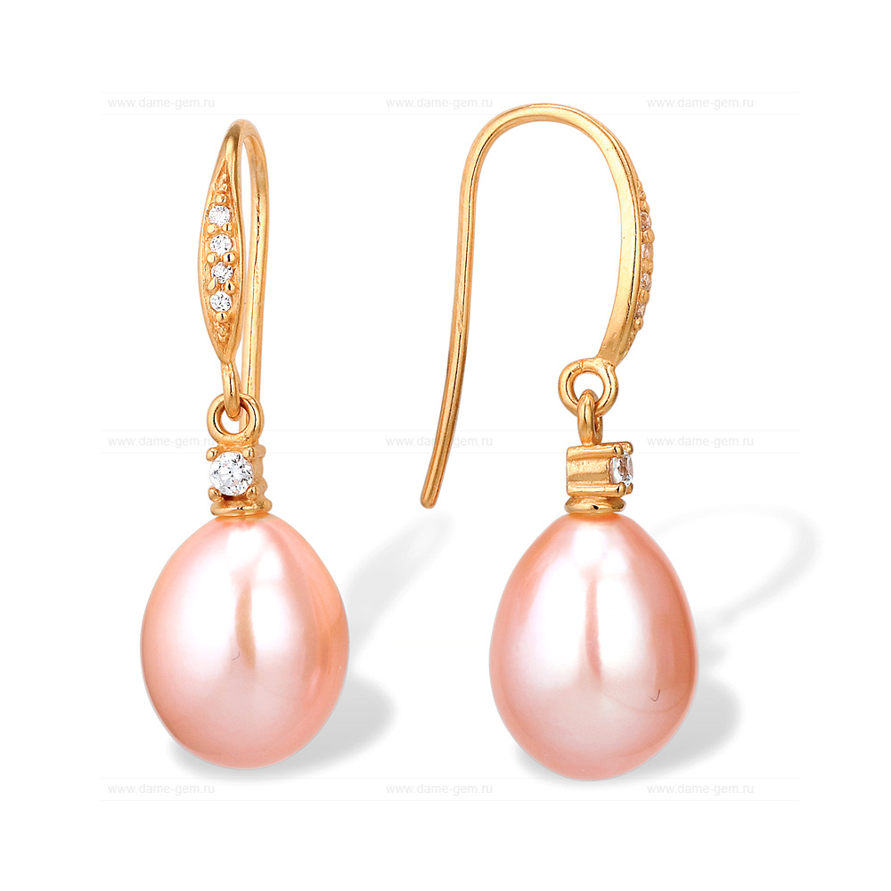 Серьги из серебра с розовым жемчугом 7,5-8 мм. Артикул 9604 Серьги из серебра с розовым жемчугом 7,5-8 мм. Артикул 9604