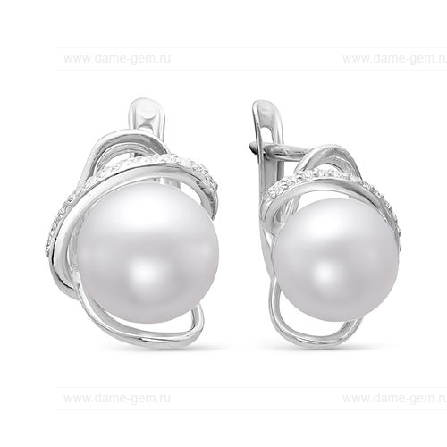 Серьги из серебра с белыми жемчужинами 8,5-9 мм. Артикул 11976