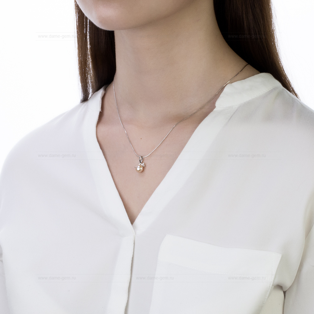 Кулон из серебра с розовой речной жемчужиной 7-7,5 мм. Артикул 10933 Кулон из серебра с розовой речной жемчужиной 7-7,5 мм. Артикул 10933