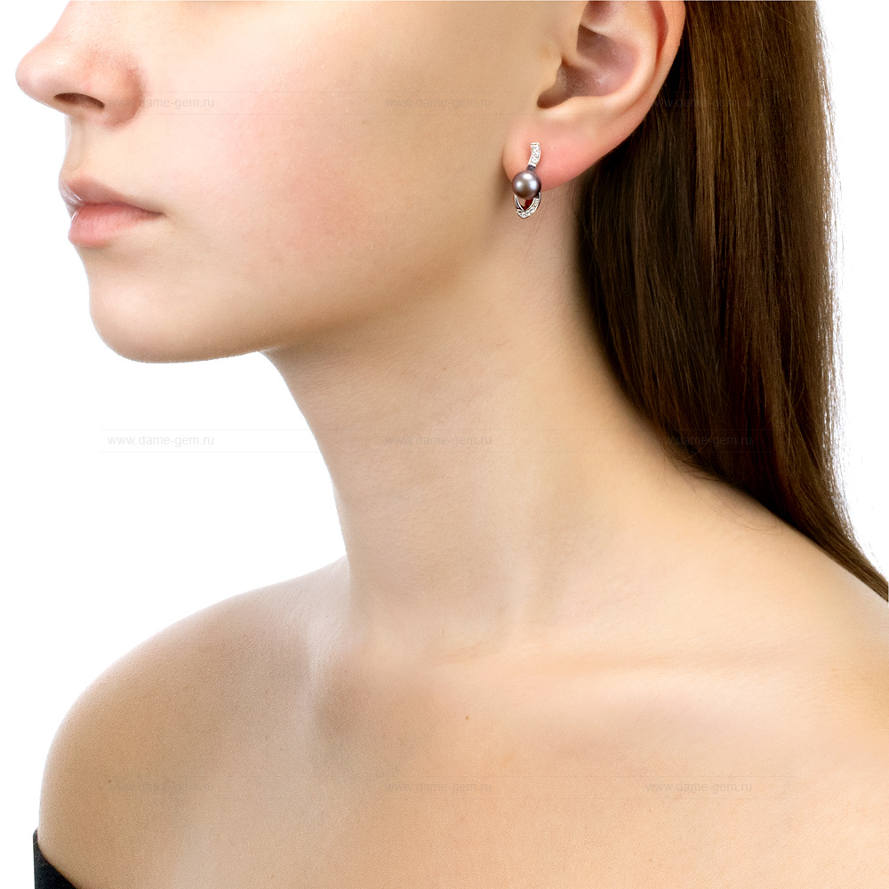 Серьги из серебра с черными жемчужинами 7-7,5 мм. Артикул 10932