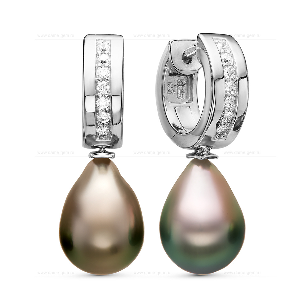 Серьги из серебра с Таитянскими жемчужинами 9,6-9,9 мм. Артикул 11105