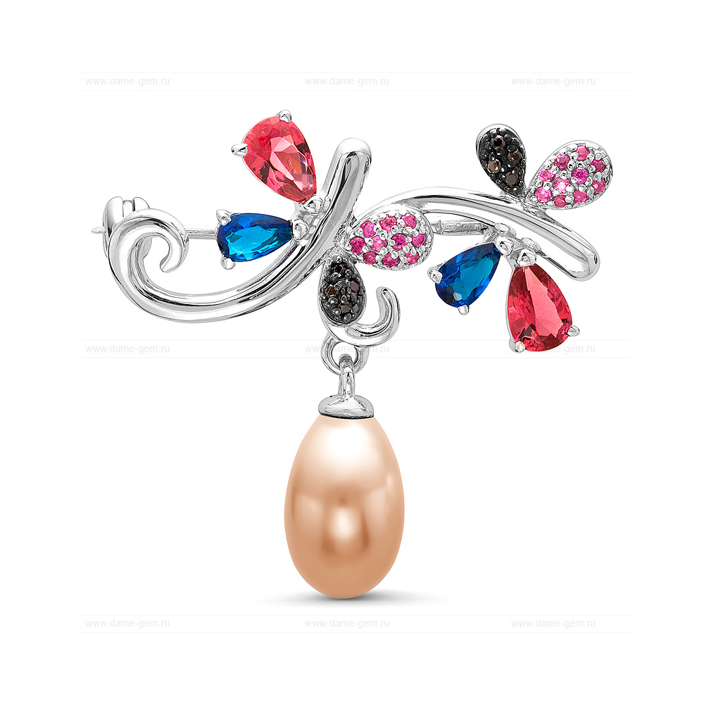 Брошь из серебра с розовой речной жемчужиной 7,5-8 мм. Артикул 9267