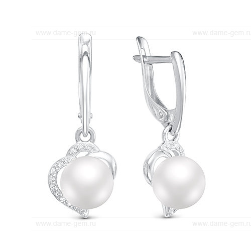 Серьги из серебра с белыми жемчужинами 7-7,5 мм. Артикул 10086