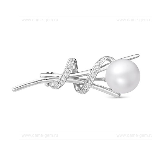 Брошь из серебра с белой жемчужиной 8,5-9 мм. Артикул 11905