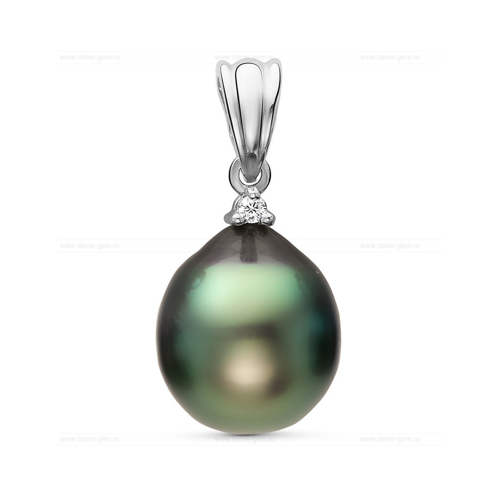 Кулон из серебра с черной Таитянской жемчужиной 10-10,5 мм. Артикул 11093