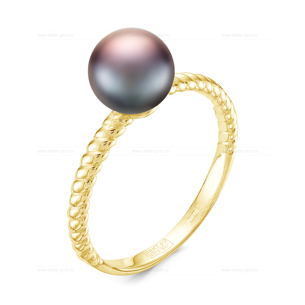 Кольцо из серебра 925 пробы с черной жемчужиной 7-7,5 мм. Артикул 11807