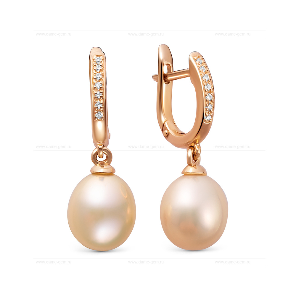 Серьги из серебра с розовыми жемчужинами 9,5-10 мм. Артикул 11514