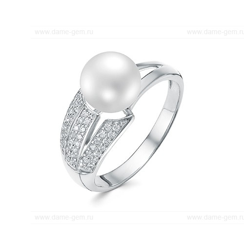 Кольцо из серебра 925 пробы с белой жемчужиной 8,5-9 мм. Артикул 10444
