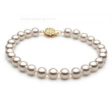 Браслет из белого морского жемчуга Акойя (Япония) 7-7,5 мм. Качество жемчуга наивысшее ААА. Артикул 9113