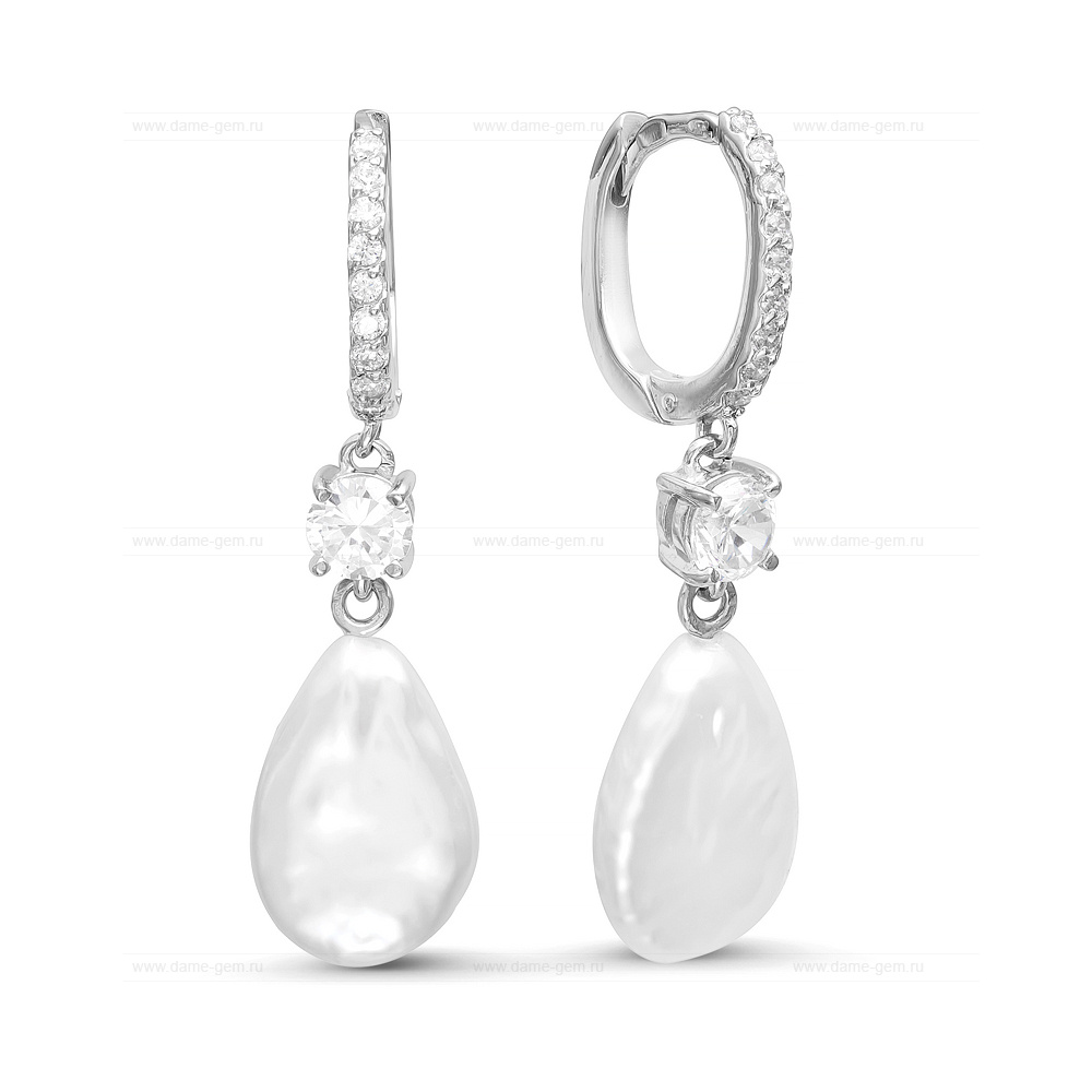 Серьги из серебра с белыми жемчужинами 14-18 мм. Артикул 9229