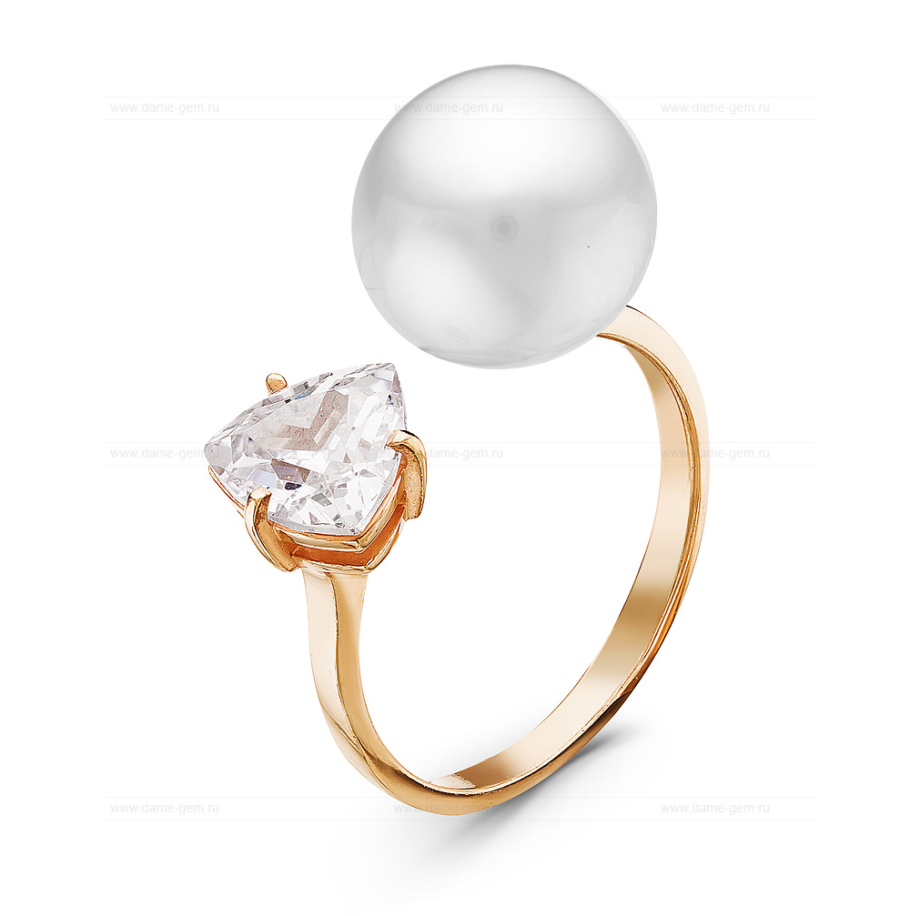 Двойное кольцо "Dior" с белой жемчужиной 9,5-10 мм. Артикул 10866 Двойное кольцо "Dior" с белой жемчужиной 9,5-10 мм. Артикул 10866