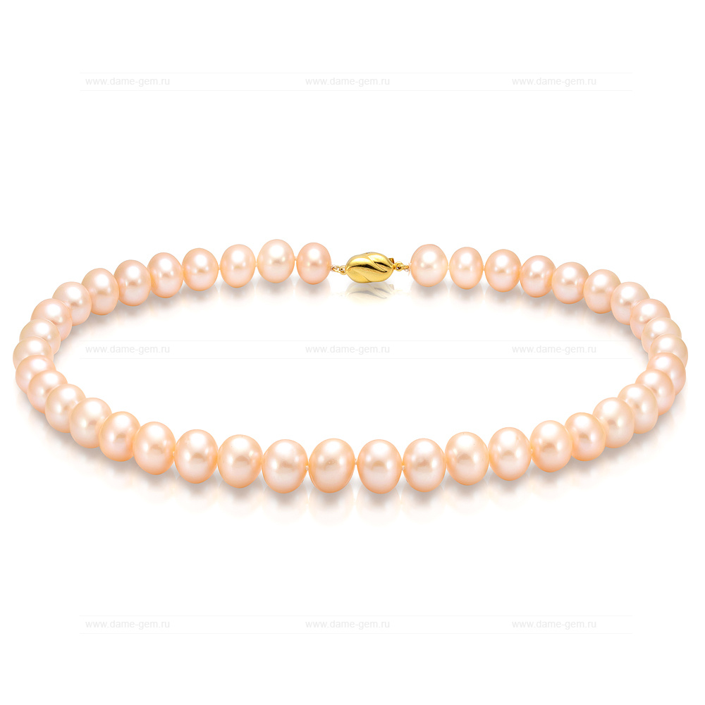 Ожерелье из персикого овального речного жемчуга 9-10 мм. Качество жемчуга наивысшее ААА. Артикул 11923