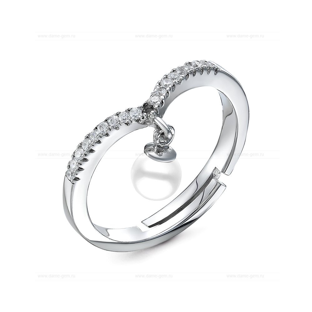 Кольцо из белого золота 585 пробы с белой морской жемчужиной Акойя 7-7,5 мм. Артикул 9327