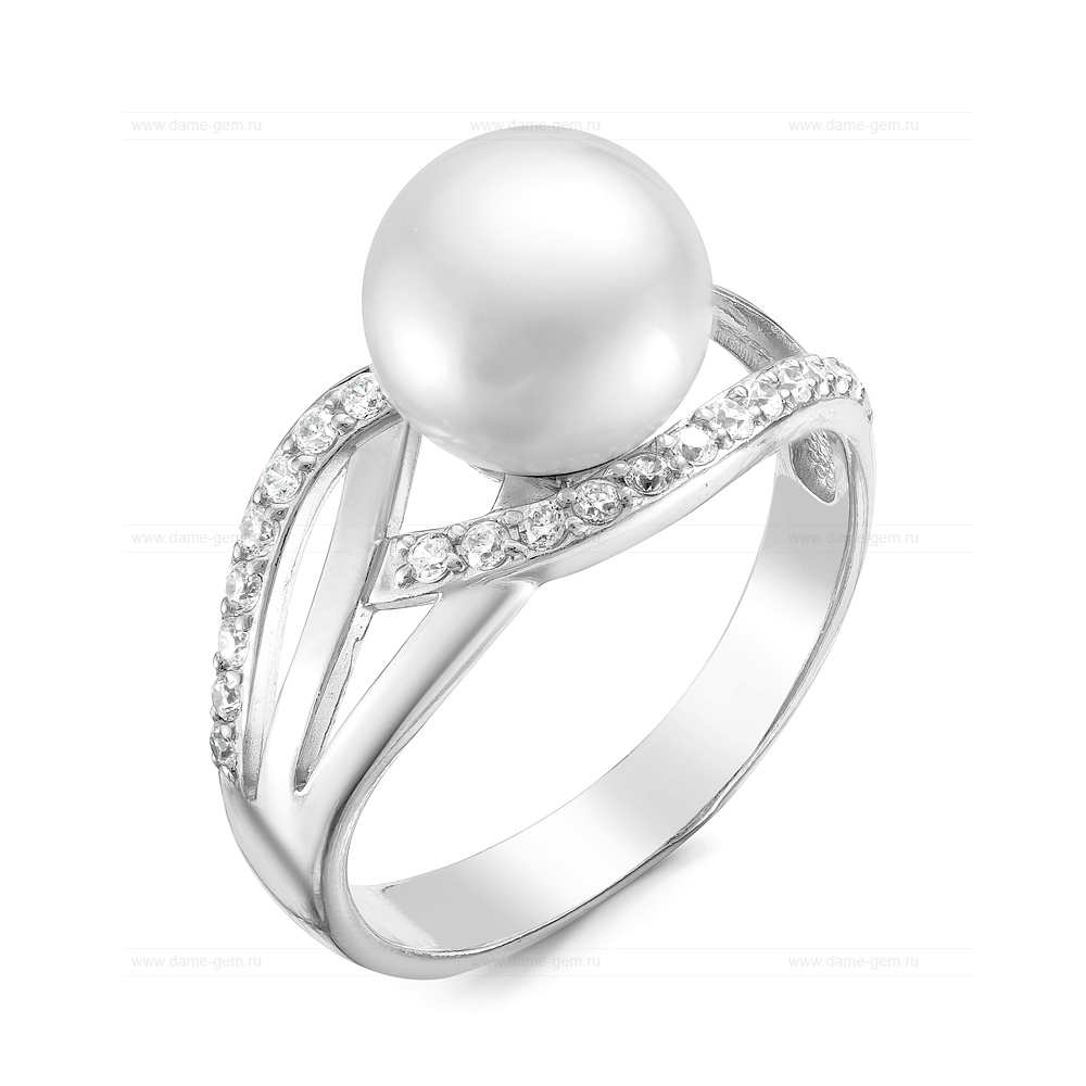 Кольцо из серебра 925 пробы с белой жемчужиной 8,5-9 мм. Артикул 9255