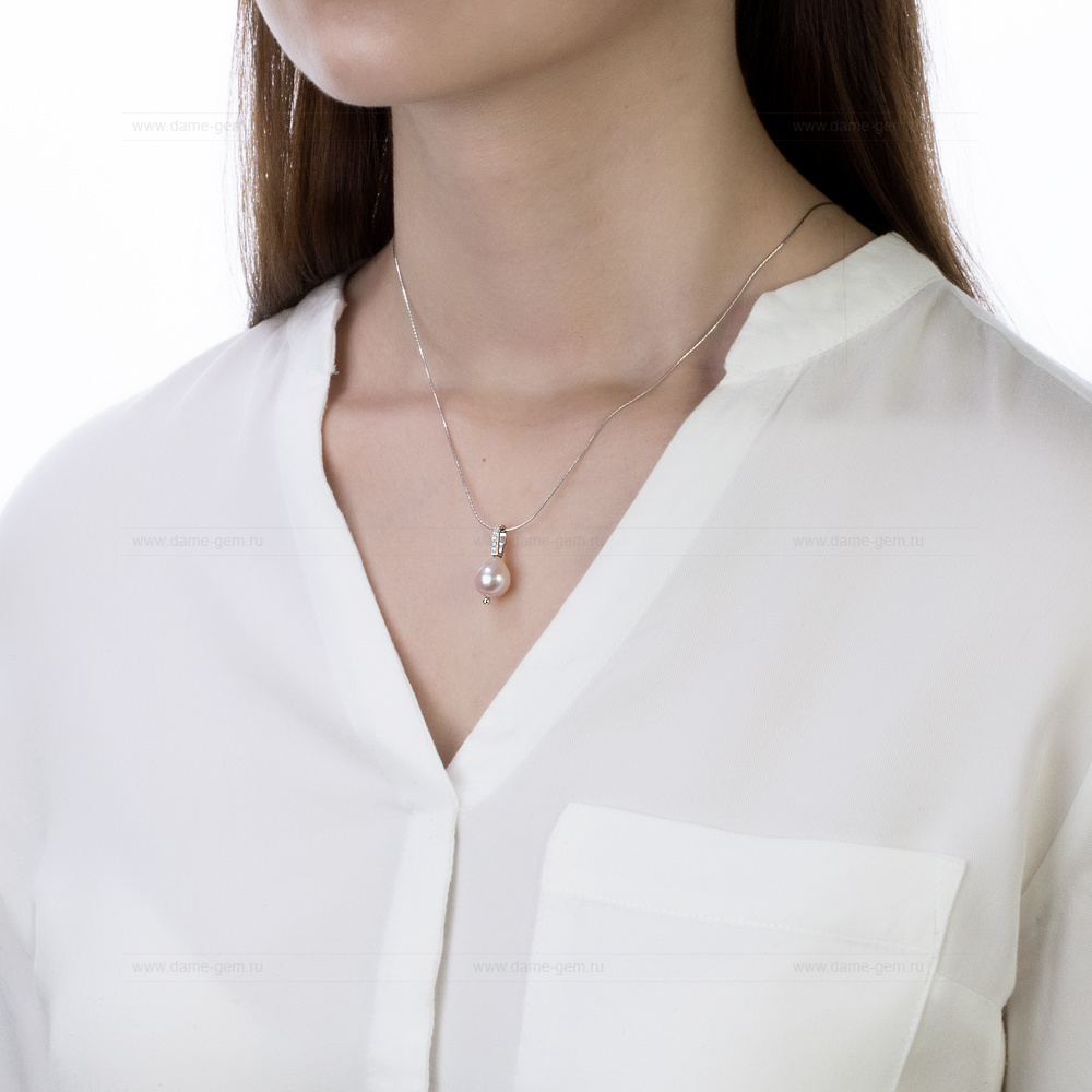 Кулон из серебра с розовой жемчужиной "капля" 10-11 мм. Артикул 11561 Кулон из серебра с розовой жемчужиной "капля" 10-11 мм. Артикул 11561