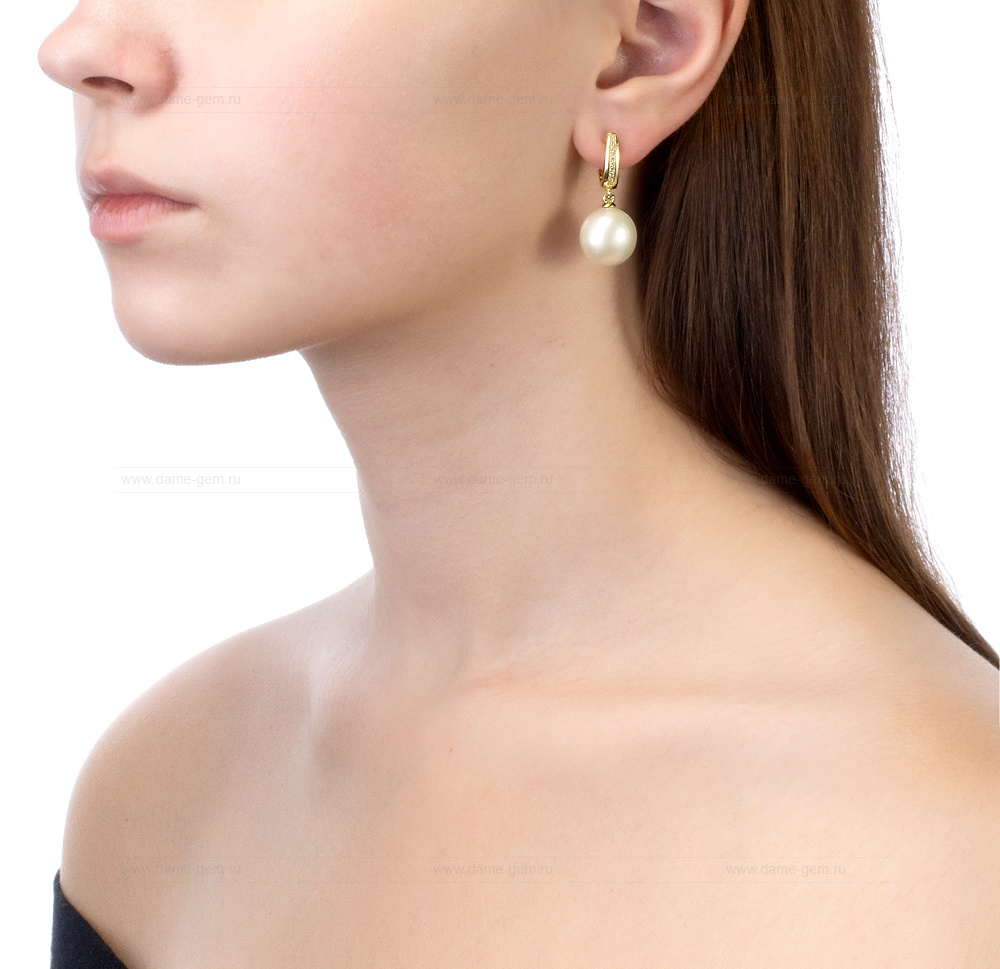 Серьги из серебра с японскими белыми жемчужинами 12,5-13 мм. Артикул 10413