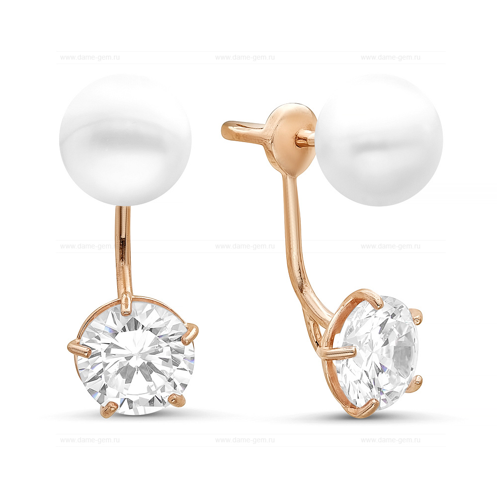 Двойные пусеты "Dior" из серебра с белыми жемчужинами 8,5-9 мм. Артикул 9237