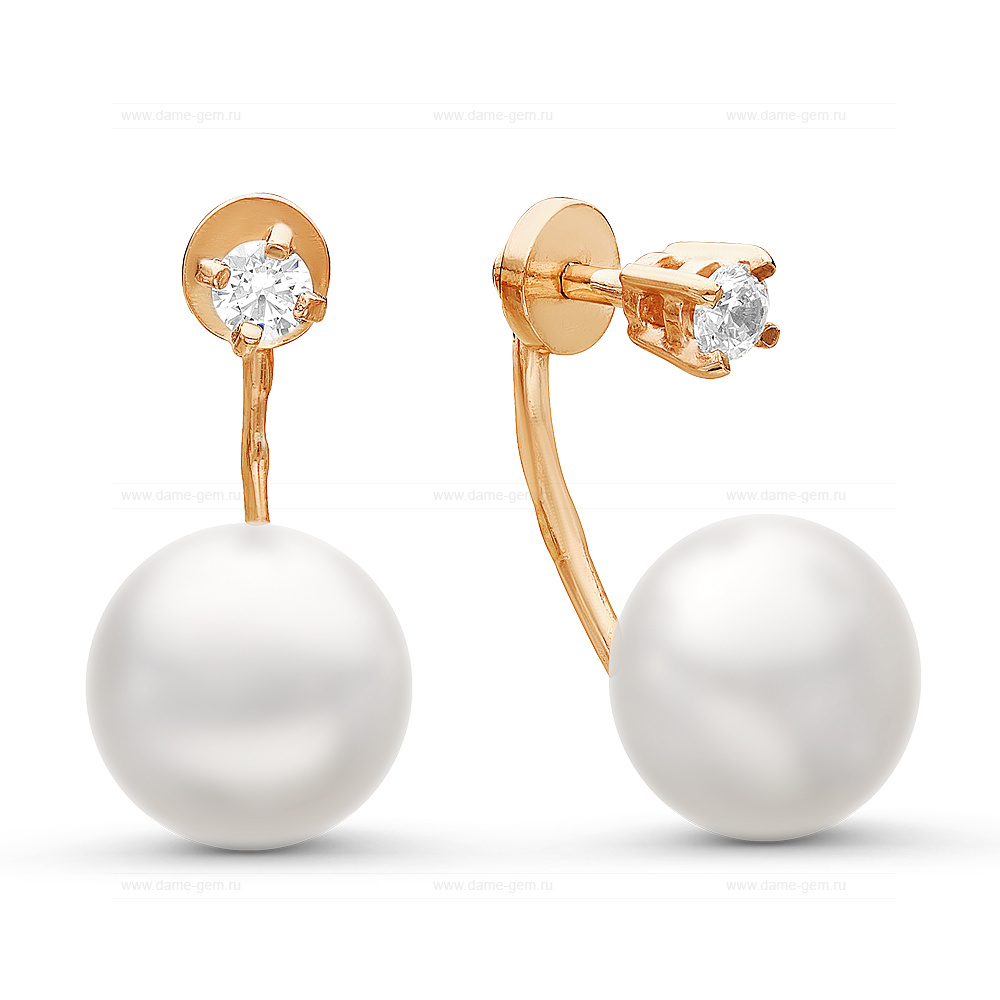 Двойные пусеты "Dior" из серебра с белыми жемчужинами 9,5-10 мм. Артикул 10778