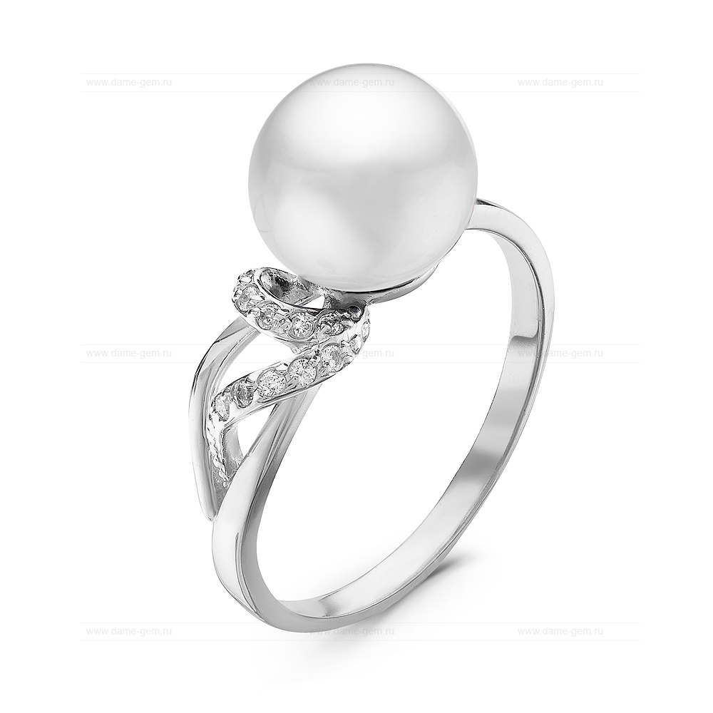 Кольцо из серебра 925 пробы с белой жемчужиной 8,5-9 мм. Артикул 10884