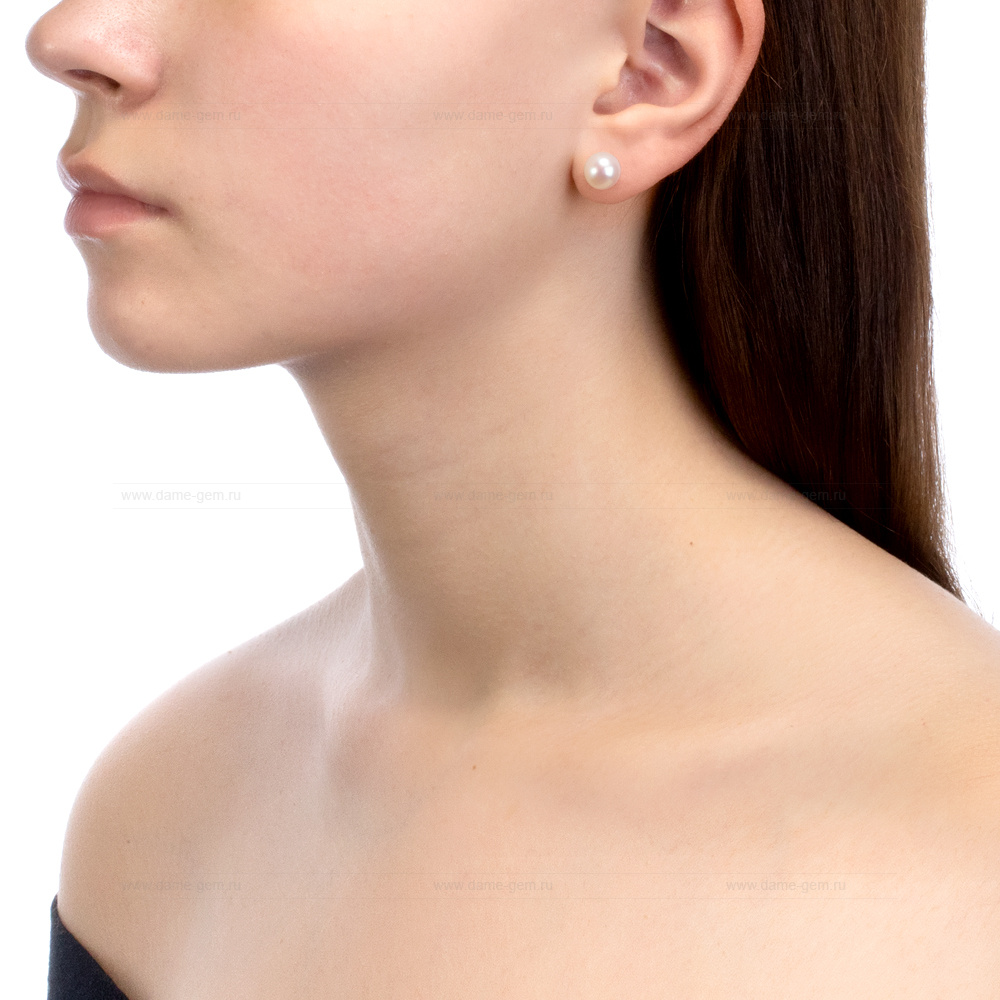 Пусеты из серебра с белыми жемчужинами 8,5-9 мм. Артикул 11742 Пусеты из серебра с белыми жемчужинами 8,5-9 мм. Артикул 11742