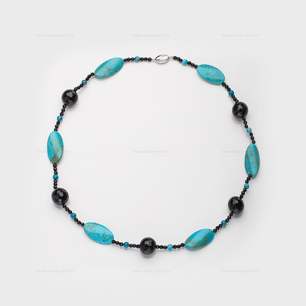 Ожерелье из бирюзы и черного агата. Артикул 12634