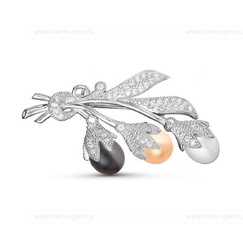 Брошь из серебра с речными жемчужинами "микс" 7,5-8 мм. Артикул 11916