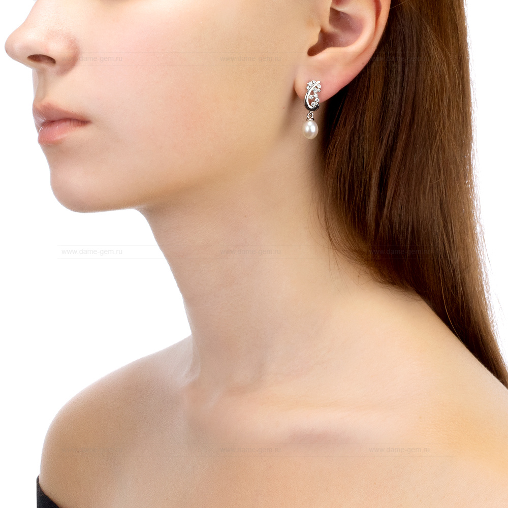 Серьги из серебра с белыми жемчужинами 7,5-8 мм. Артикул 12413 Серьги из серебра с белыми жемчужинами 7,5-8 мм. Артикул 12413