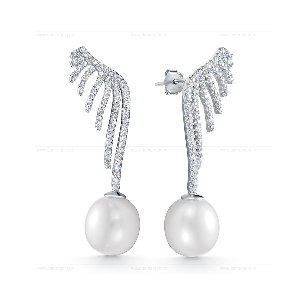 Серьги из серебра с белыми жемчужинами 10-10,5 мм. Артикул 12074 Серьги из серебра с белыми жемчужинами 10-10,5 мм. Артикул 12074