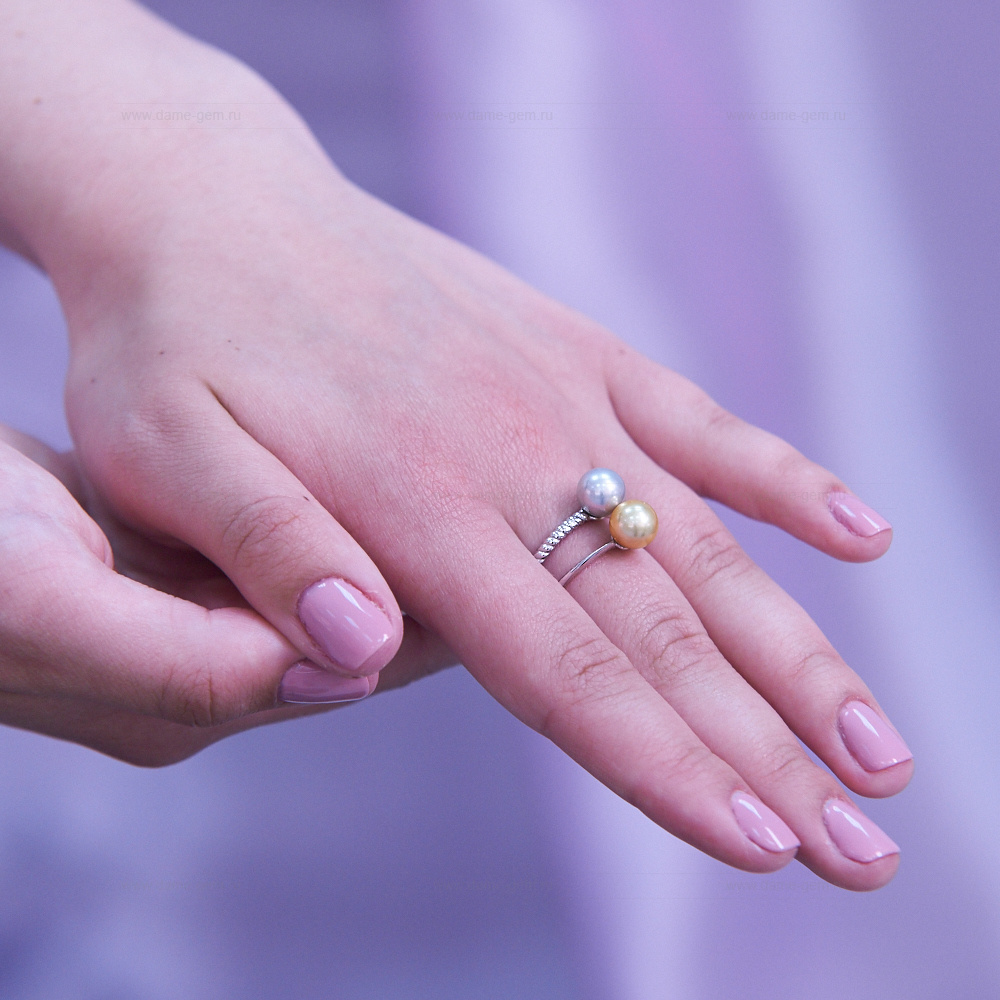 Кольцо из золота 585 пробы с морскими жемчужинами Акойя 7,5-8 мм. Артикул 11658