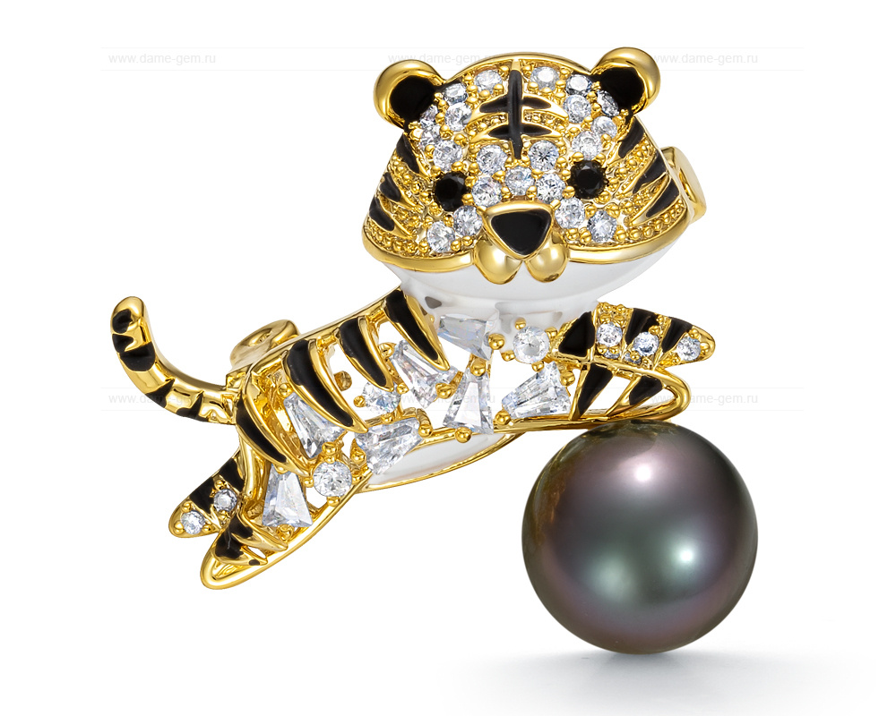 Брошь из сплава с черной Таитянской жемчужиной 8,6-8,9 мм. Артикул 10729 Брошь из сплава с черной Таитянской жемчужиной 8,6-8,9 мм. Артикул 10729