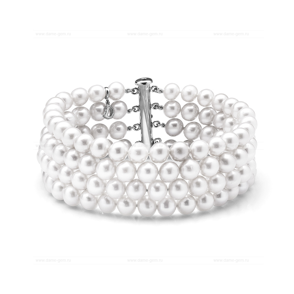 Браслет в 4 ряда из белого круглого речного жемчуга 7-7,5 мм. Качество жемчуга высокое АА+. Артикул 10481 Браслет в 4 ряда из белого круглого речного жемчуга 7-7,5 мм. Качество жемчуга высокое АА+. Артикул 10481