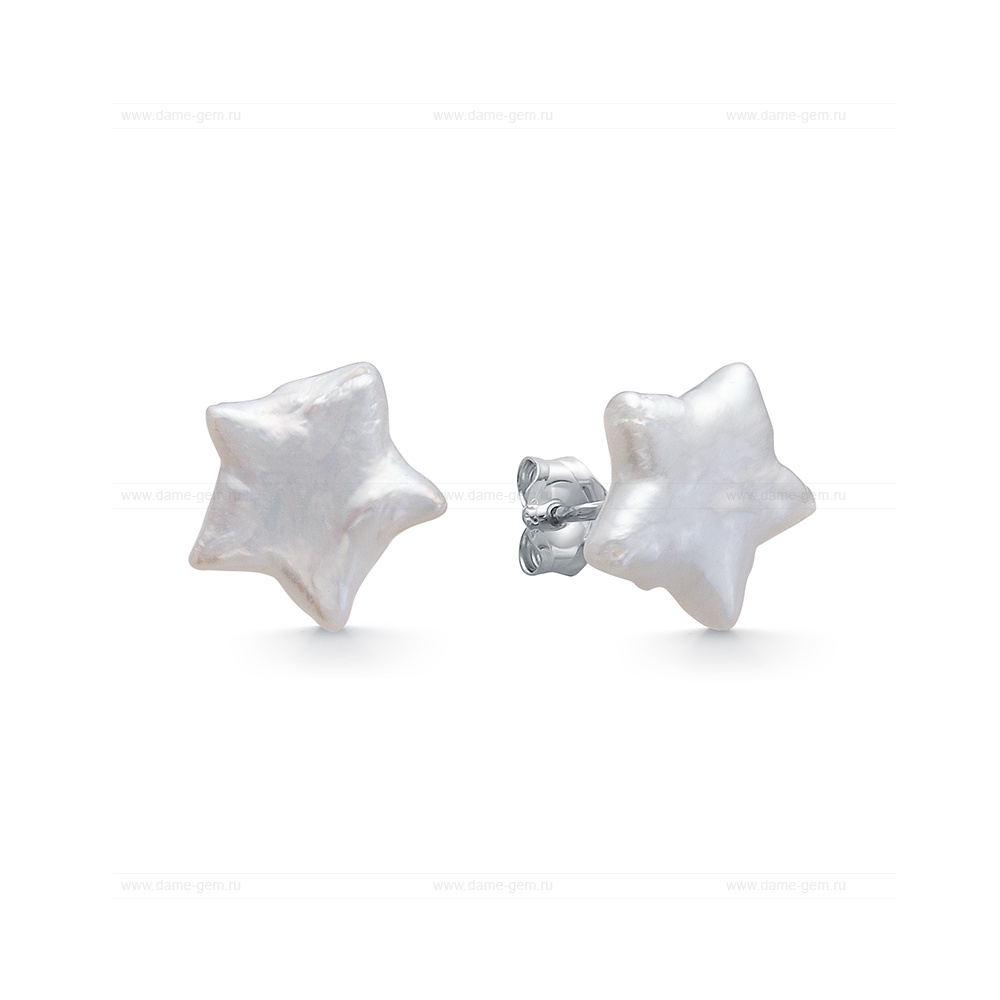 Пусеты из серебра с белыми барочными жемчужинами 10-10,5 мм. Артикул 12277