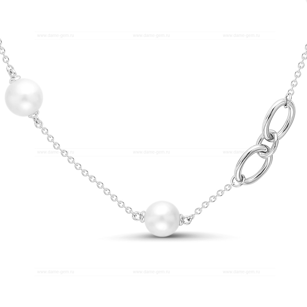 Колье из серебра 925 пробы, украшенное белым жемчугом "Эдисон" 12-14 мм. Артикул 11356 Колье из серебра 925 пробы, украшенное белым жемчугом "Эдисон" 12-14 мм. Артикул 11356