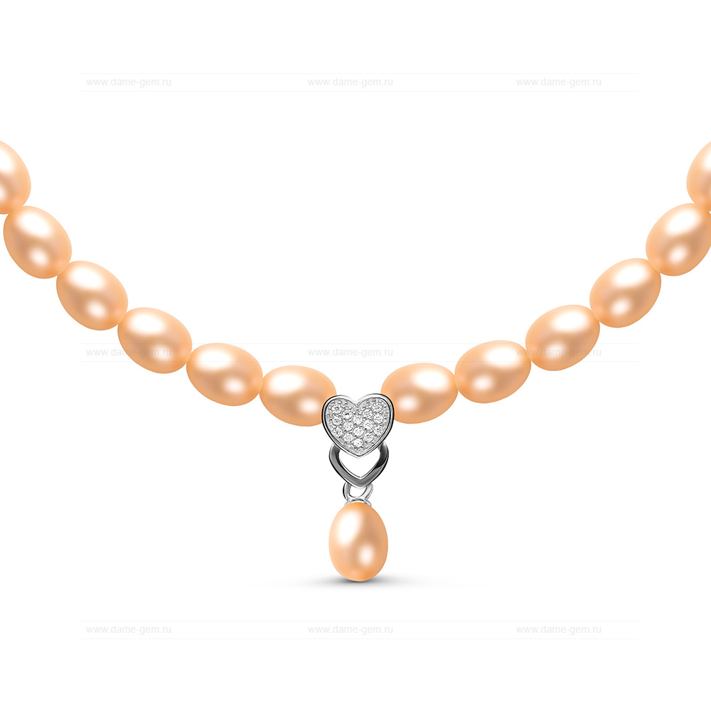 Ожерелье c кулоном из розового речного жемчуга 6-6,5 мм. Качество жемчуга наивысшее ААА. Артикул 10978