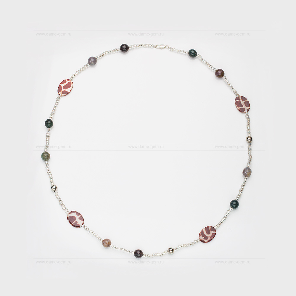 Бусы из нефрита, перламутра, граната и агата. Артикул 12381