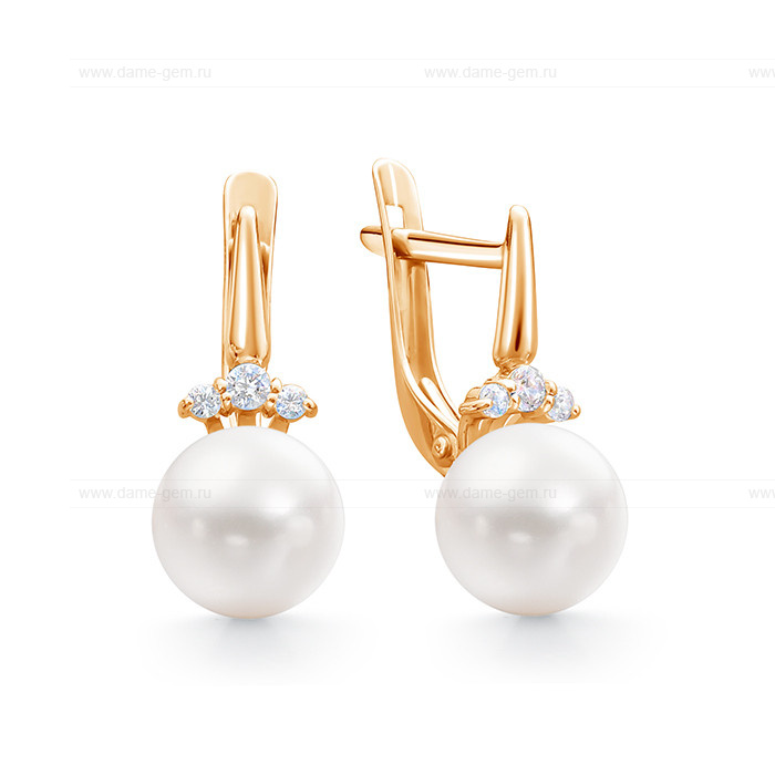 Серьги из красного золота с белыми жемчужинами 8-8,5 мм. Артикул 10146 Серьги из красного золота с белыми жемчужинами 8-8,5 мм. Артикул 10146